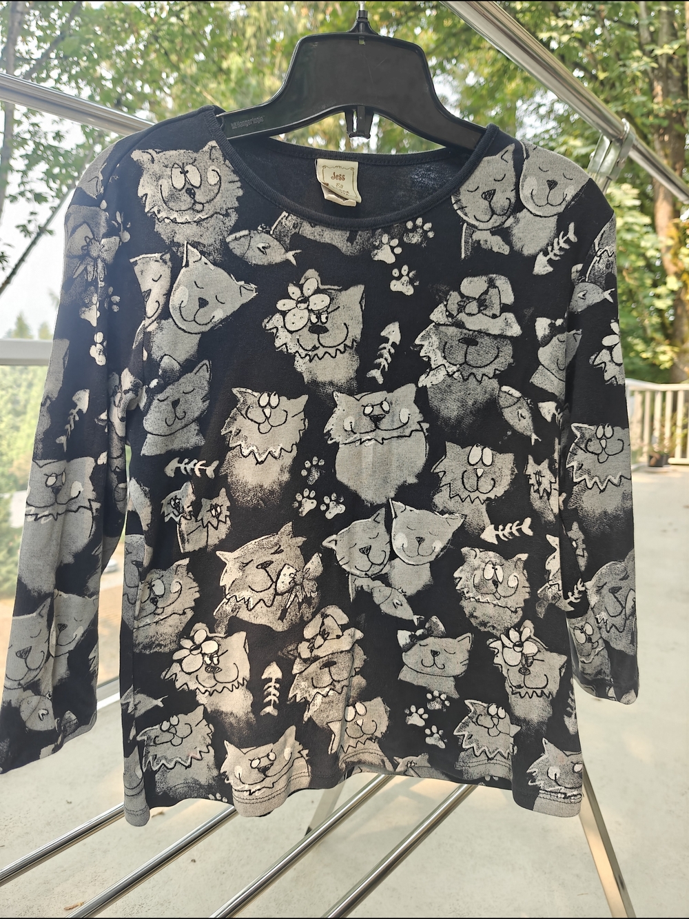 Jess and Jane U.S.A Black Cat Print Long-Sleeve Top -Small